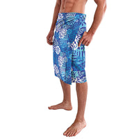 Blue Aloha Hawaiian Lavalava Monstera Hibiscus Tropical Pattern