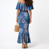 Blue Aloha Hawaiian Mermaid Dress Monstera Hibiscus Tropical Pattern