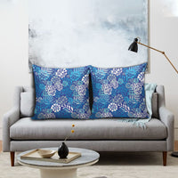 Blue Aloha Hawaiian Pillow Cover Monstera Hibiscus Tropical Pattern