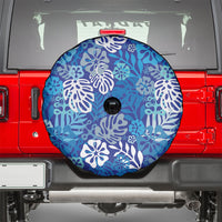 Blue Aloha Hawaiian Spare Tire Cover Monstera Hibiscus Tropical Pattern
