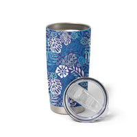 Blue Aloha Hawaiian Tumbler Cup Monstera Hibiscus Tropical Pattern
