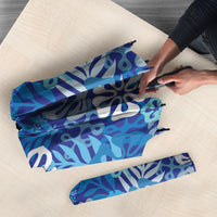 Blue Aloha Hawaiian Umbrella Monstera Hibiscus Tropical Pattern