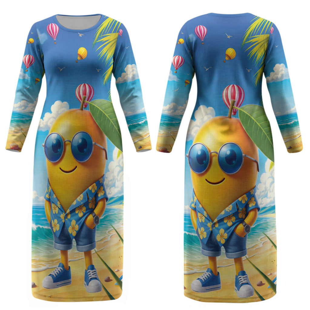 Funny Hawaii Mango Couples Matching Long Sleeve Bodycon Dress and Hawaiian Shirt Tropical Summer Beach Mascot Vacation LT19 - Polynesian Pride