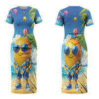 Funny Hawaii Mango Couples Matching Short Sleeve Bodycon Dress and Long Sleeve Button Shirt Tropical Summer Beach Mascot Vacation LT19 - Polynesian Pride