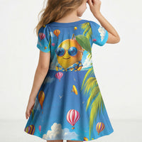 Funny Hawaii Mango Kid Short Sleeve Dress Tropical Summer Beach Mascot Vacation