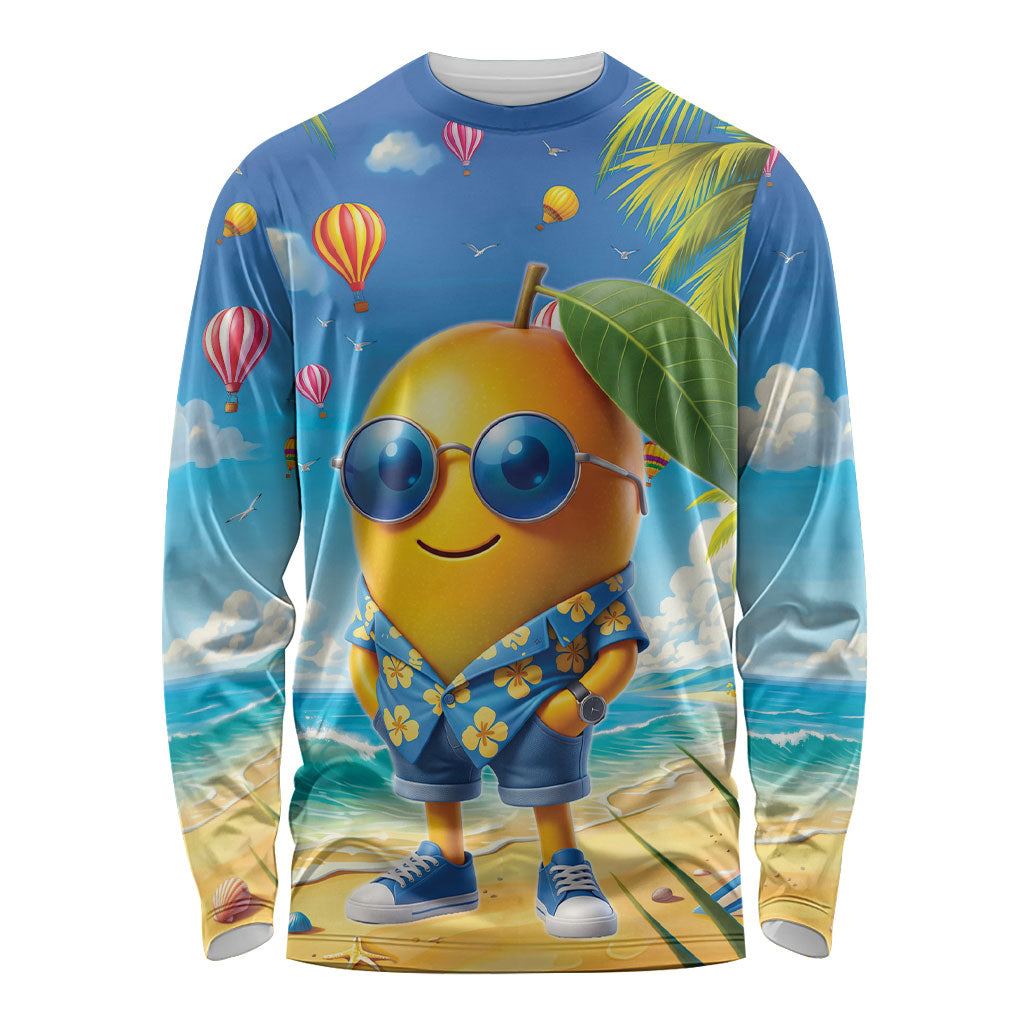 Funny Hawaii Mango Long Sleeve Shirt Tropical Summer Beach Mascot Vacation LT19 Unisex Blue - Polynesian Pride