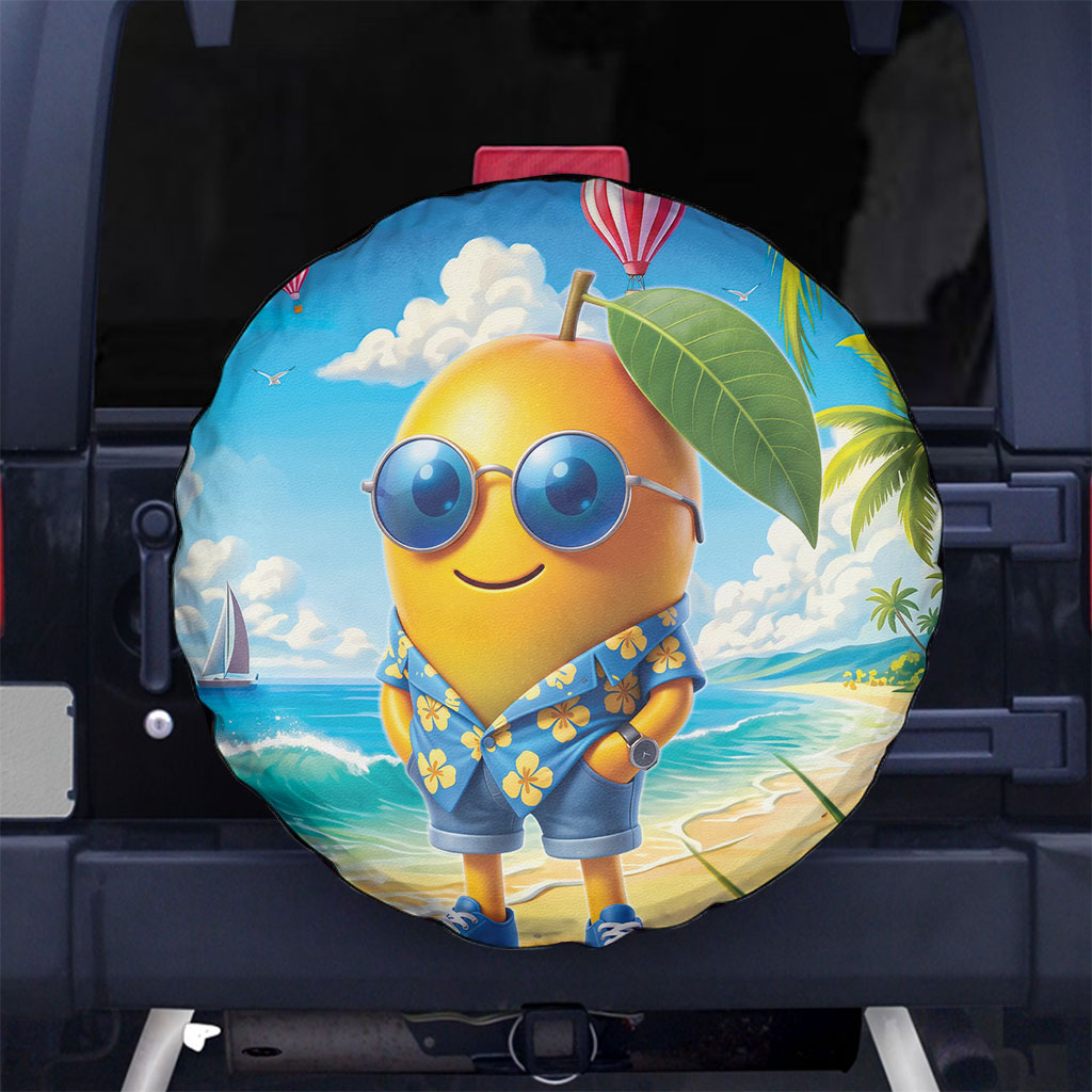 Funny Hawaii Mango Spare Tire Cover Tropical Summer Beach Mascot Vacation