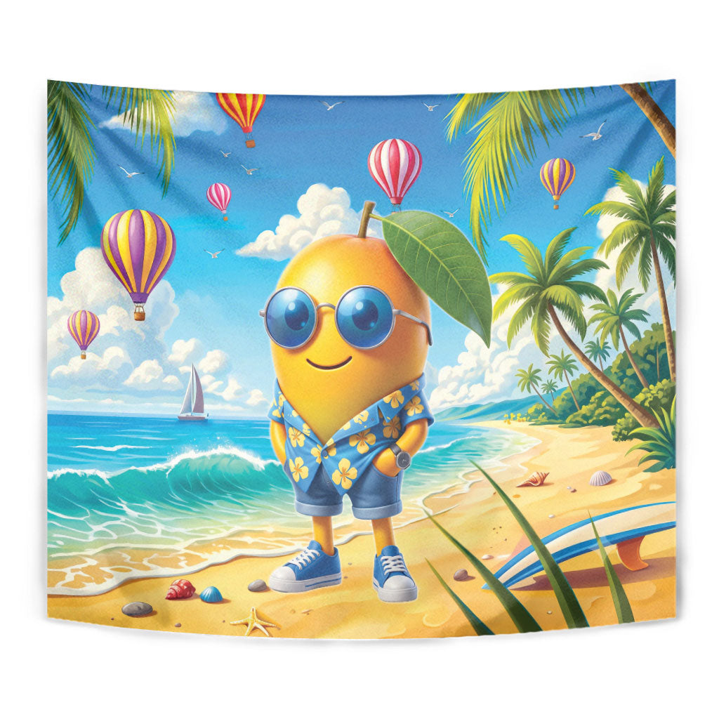 Funny Hawaii Mango Tapestry Tropical Summer Beach Mascot Vacation