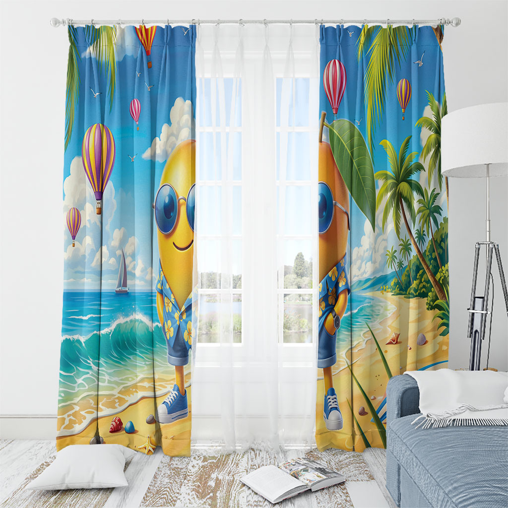 Funny Hawaii Mango Window Curtain Tropical Summer Beach Mascot Vacation
