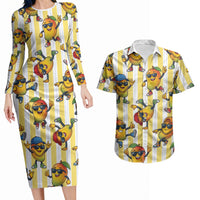 Funny Hawaii Mango Hip Hop Cartoon Couples Matching Long Sleeve Bodycon Dress and Hawaiian Shirt Summer Beach Party LT19 Yellow - Polynesian Pride