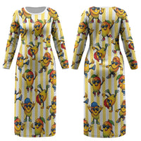 Funny Hawaii Mango Hip Hop Cartoon Couples Matching Long Sleeve Bodycon Dress and Hawaiian Shirt Summer Beach Party LT19 - Polynesian Pride