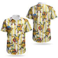 Funny Hawaii Mango Hip Hop Cartoon Couples Matching Off The Shoulder Long Sleeve Dress and Hawaiian Shirt Summer Beach Party LT19 - Polynesian Pride