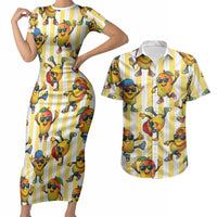 Funny Hawaii Mango Hip Hop Cartoon Couples Matching Short Sleeve Bodycon Dress and Hawaiian Shirt Summer Beach Party LT19 Yellow - Polynesian Pride