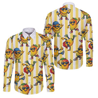 Funny Hawaii Mango Hip Hop Cartoon Family Matching Long Sleeve Bodycon Dress and Hawaiian Shirt Summer Beach Party LT19 Dad's Shirt - Long Sleeve Yellow - Polynesian Pride