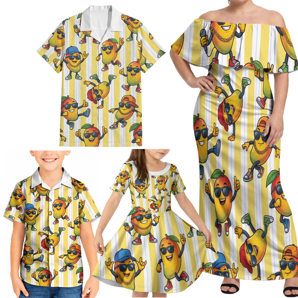 Funny Hawaii Mango Hip Hop Cartoon Family Matching Off Shoulder Maxi Dress and Hawaiian Shirt Summer Beach Party LT19 - Polynesian Pride