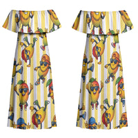 Funny Hawaii Mango Hip Hop Cartoon Family Matching Off Shoulder Maxi Dress and Hawaiian Shirt Summer Beach Party LT19 Mom's Dress Yellow - Polynesian Pride