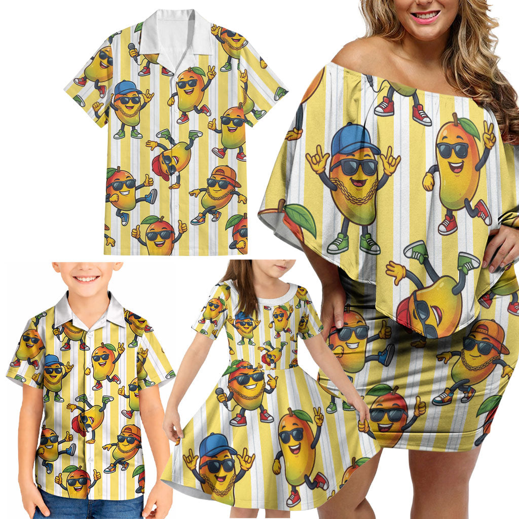 Funny Hawaii Mango Hip Hop Cartoon Family Matching Off Shoulder Short Dress and Hawaiian Shirt Summer Beach Party LT19 - Polynesian Pride