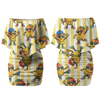 Funny Hawaii Mango Hip Hop Cartoon Family Matching Off Shoulder Short Dress and Hawaiian Shirt Summer Beach Party LT19 Mom's Dress Yellow - Polynesian Pride