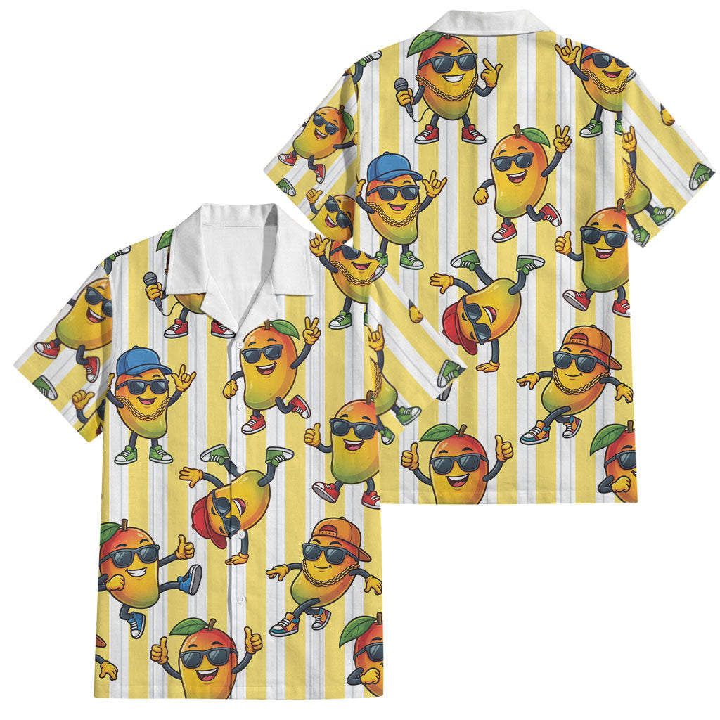 Funny Hawaii Mango Hip Hop Cartoon Family Matching Off Shoulder Short Dress and Hawaiian Shirt Summer Beach Party LT19 Dad's Shirt - Short Sleeve Yellow - Polynesian Pride