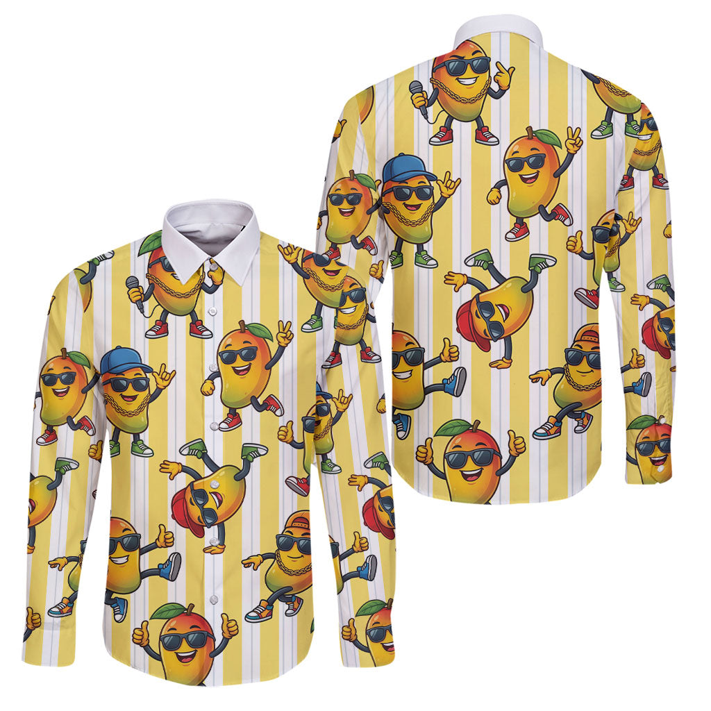 Funny Hawaii Mango Hip Hop Cartoon Family Matching Short Sleeve Bodycon Dress and Hawaiian Shirt Summer Beach Party LT19 Dad's Shirt - Long Sleeve Yellow - Polynesian Pride