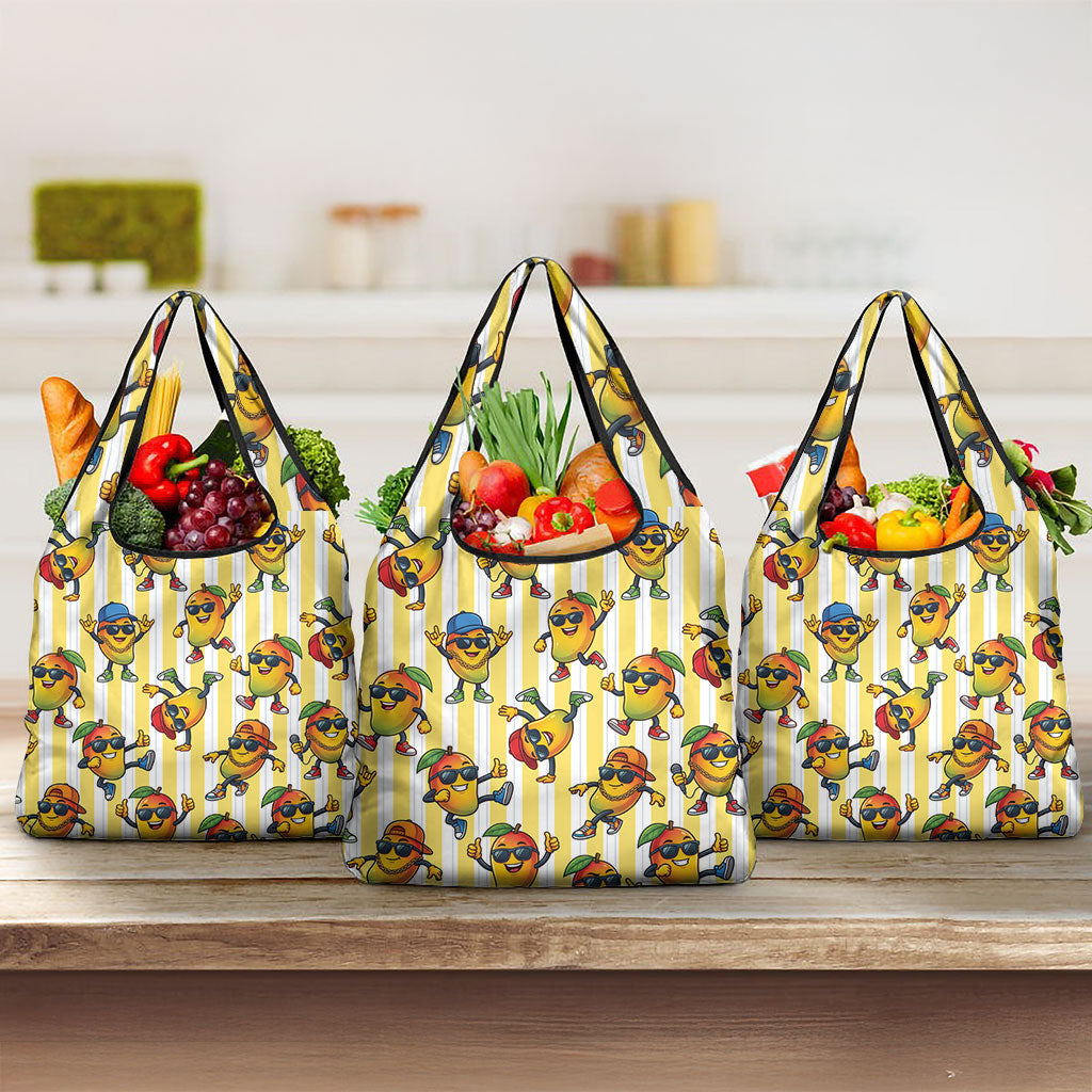Funny Hawaii Mango Hip Hop Cartoon Grocery Bag Summer Beach Party LT19 3-pack One Size Yellow - Polynesian Pride