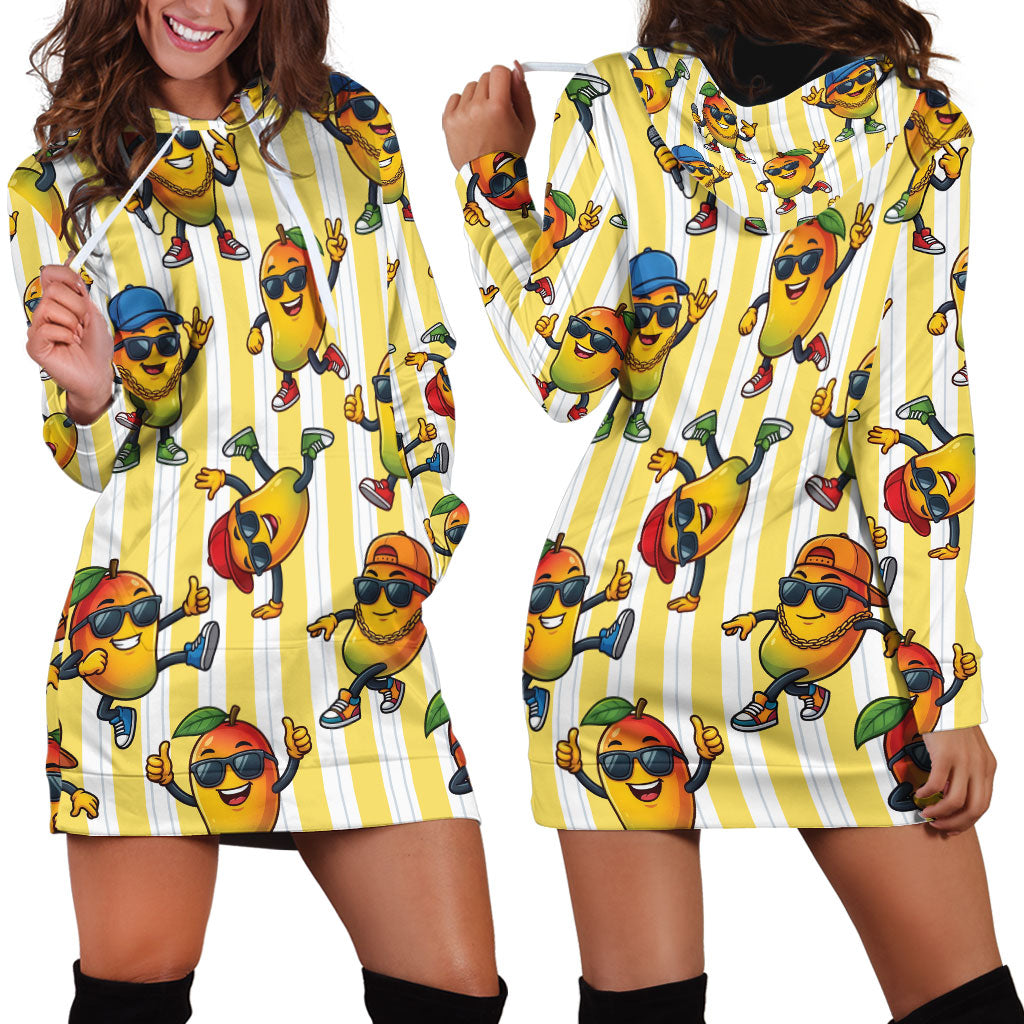 Funny Hawaii Mango Hip Hop Cartoon Hoodie Dress Summer Beach Party