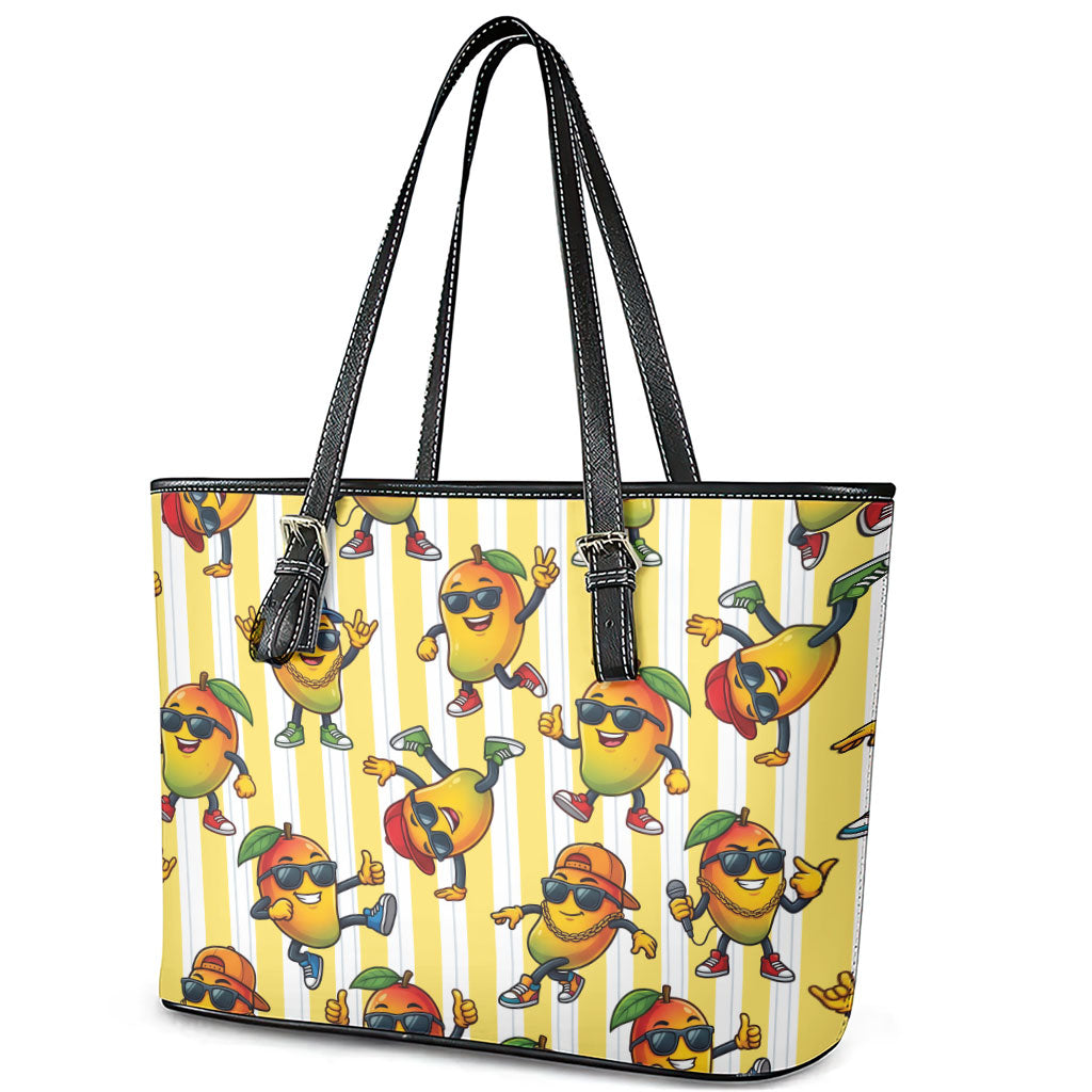 Funny Hawaii Mango Hip Hop Cartoon Leather Tote Bag Summer Beach Party