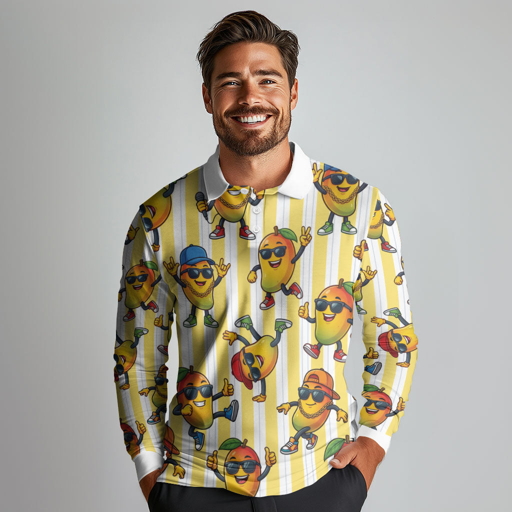 Funny Hawaii Mango Hip Hop Cartoon Long Sleeve Polo Shirt Summer Beach Party