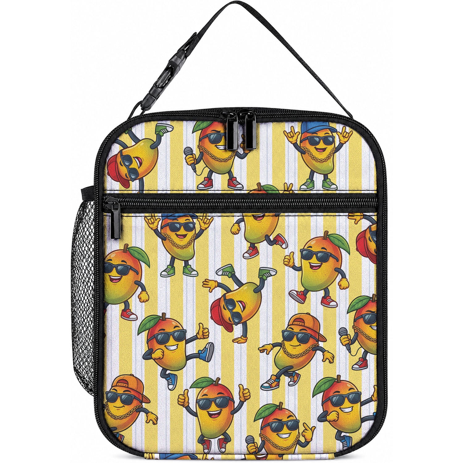 Funny Hawaii Mango Hip Hop Cartoon Lunch Bag Summer Beach Party LT19 10.2 × 8.3 × 4.3 inch Yellow - Polynesian Pride
