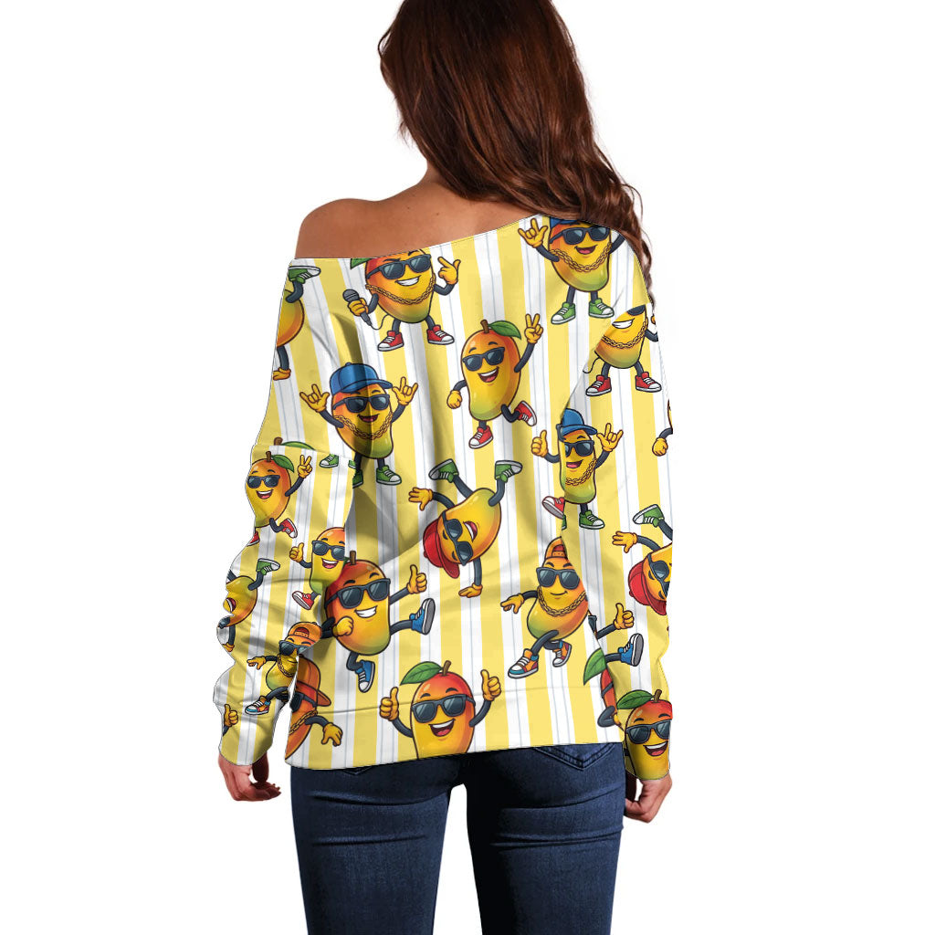 Funny Hawaii Mango Hip Hop Cartoon Off Shoulder Sweater Summer Beach Party