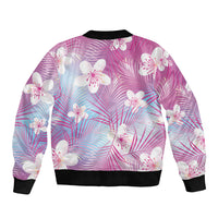 Pink Aloha Hawaiian Bomber Jacket Tropical Flower Palm Leaf Pattern LT19 - Polynesian Pride