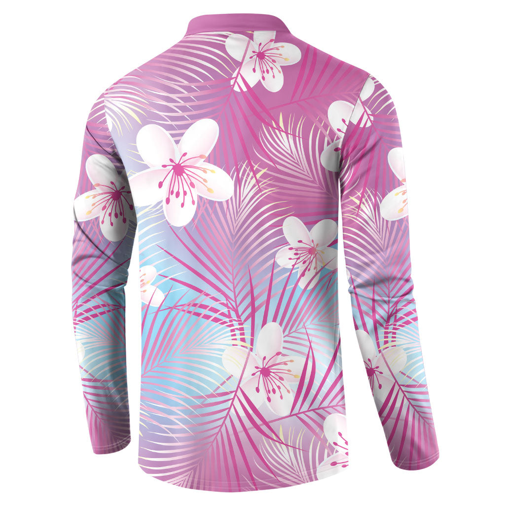 Pink Aloha Hawaiian Button Sweatshirt Tropical Flower Palm Leaf Pattern LT19 - Polynesian Pride