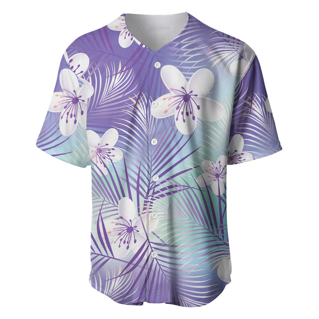 Purple Aloha Hawaiian Baseball Jersey Tropical Flower Palm Leaf Pattern LT19 Purple - Polynesian Pride