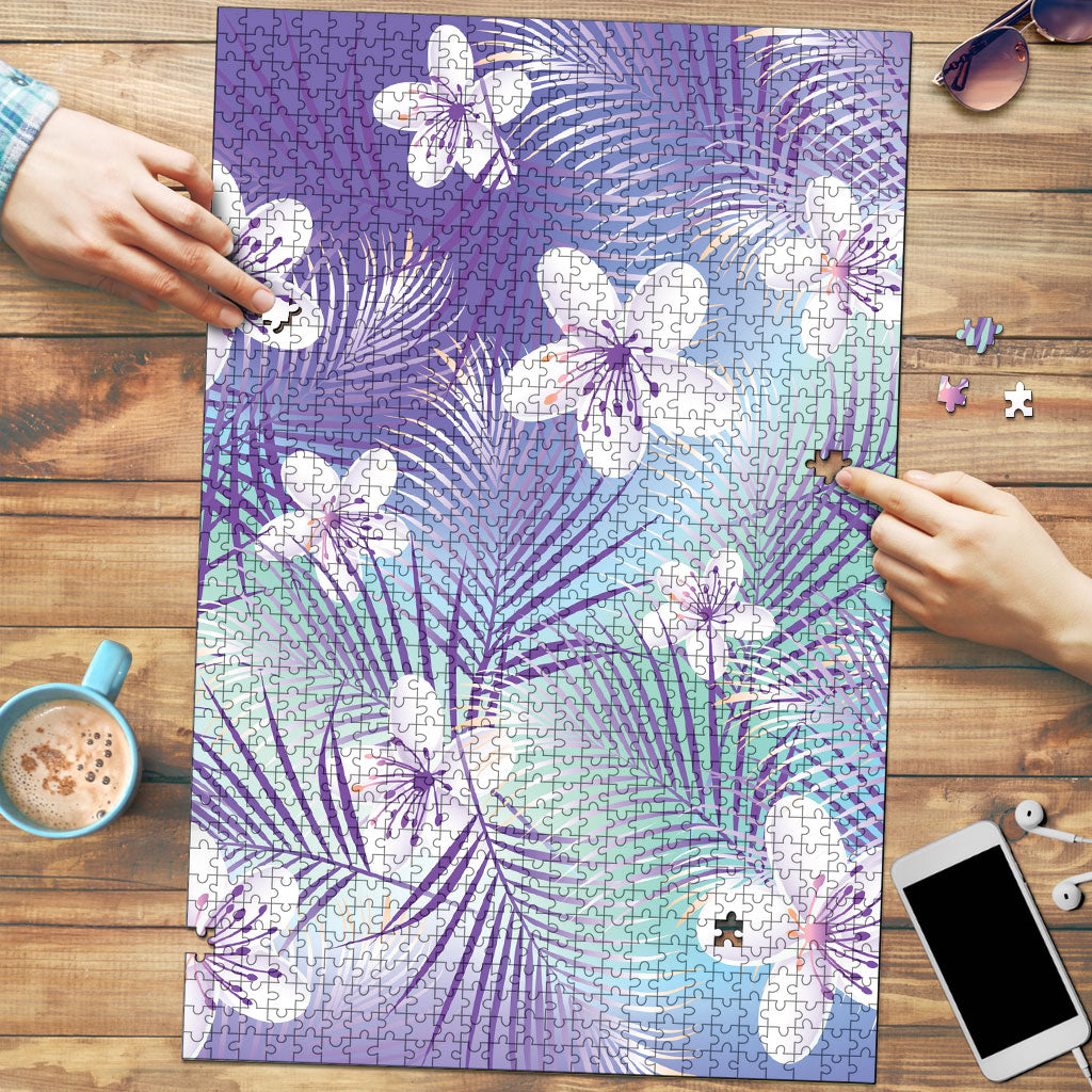Purple Aloha Hawaiian Puzzle Tropical Flower Palm Leaf Pattern LT19 Purple - Polynesian Pride