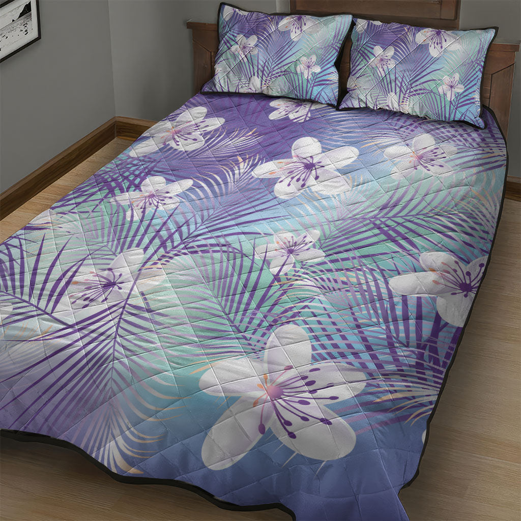 Purple Aloha Hawaiian Quilt Bed Set Tropical Flower Palm Leaf Pattern LT19 - Polynesian Pride