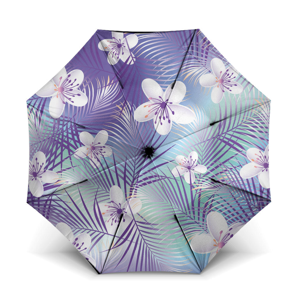Purple Aloha Hawaiian Umbrella Tropical Flower Palm Leaf Pattern LT19 One Size Folded 11.42 inch Opened Diameter 37.4 inch Purple - Polynesian Pride