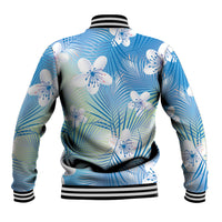 Blue Aloha Hawaiian Baseball Jacket Tropical Flower Palm Leaf Pattern LT19 - Polynesian Pride