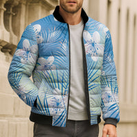 Blue Aloha Hawaiian Bomber Puffer Jacket Tropical Flower Palm Leaf Pattern LT19 - Polynesian Pride