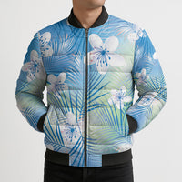 Blue Aloha Hawaiian Bomber Puffer Jacket Tropical Flower Palm Leaf Pattern LT19 - Polynesian Pride