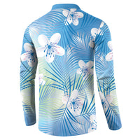 Blue Aloha Hawaiian Button Sweatshirt Tropical Flower Palm Leaf Pattern LT19 - Polynesian Pride