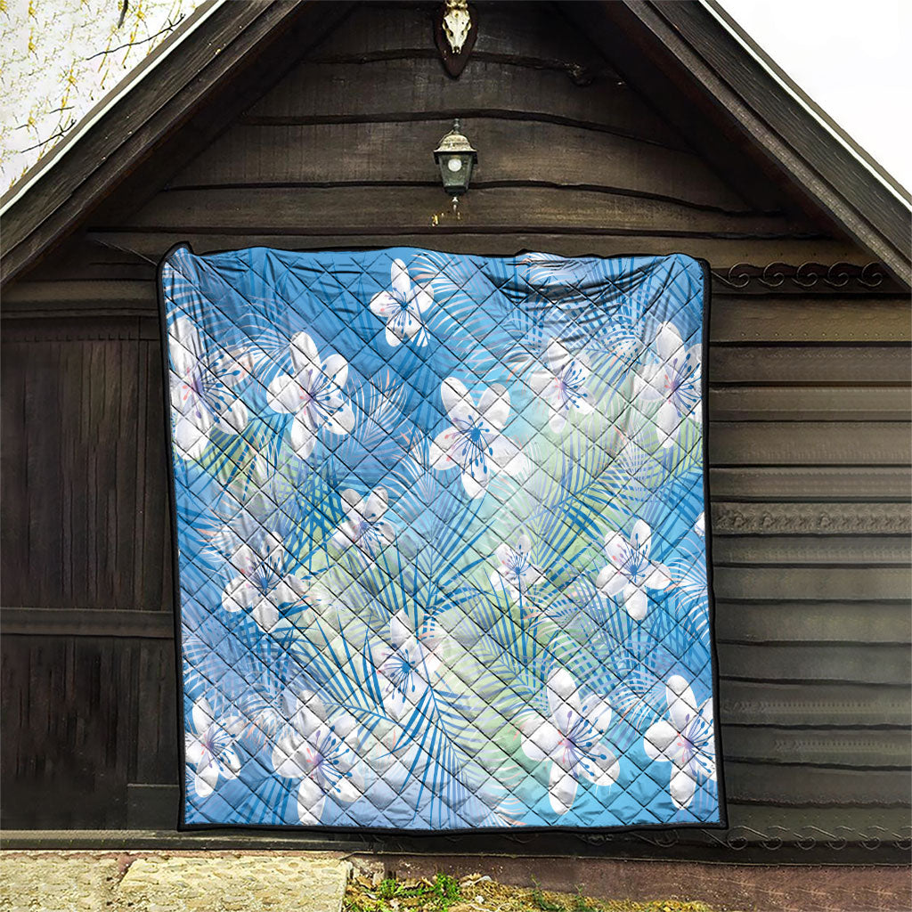 Blue Aloha Hawaiian Quilt Tropical Flower Palm Leaf Pattern LT19 - Polynesian Pride