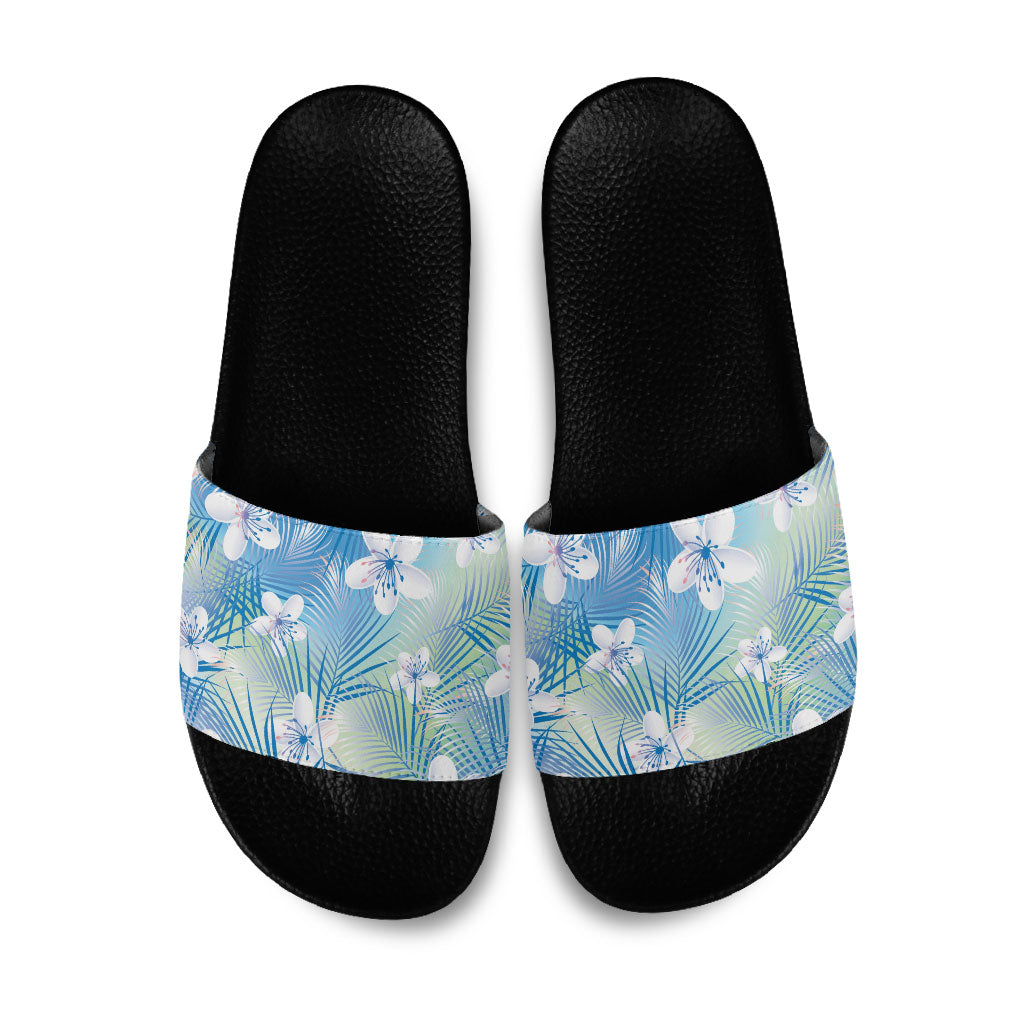 Blue Aloha Hawaiian Slide Sandals Tropical Flower Palm Leaf Pattern LT19 Blue - Polynesian Pride