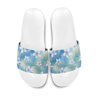 Blue Aloha Hawaiian Slide Sandals Tropical Flower Palm Leaf Pattern LT19 Blue - Polynesian Pride
