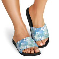 Blue Aloha Hawaiian Slide Sandals Tropical Flower Palm Leaf Pattern LT19 - Polynesian Pride