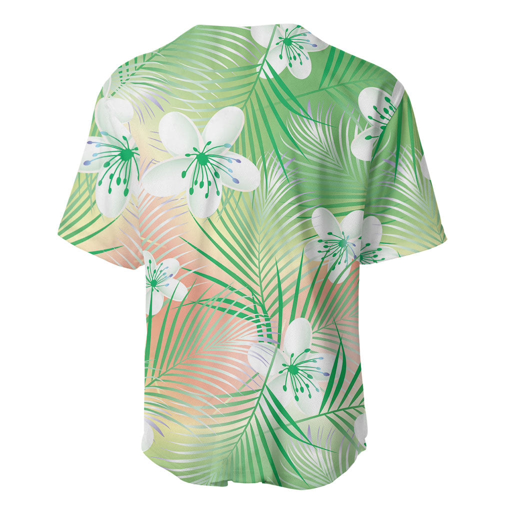 Green Aloha Hawaiian Baseball Jersey Tropical Flower Palm Leaf Pattern LT19 - Polynesian Pride