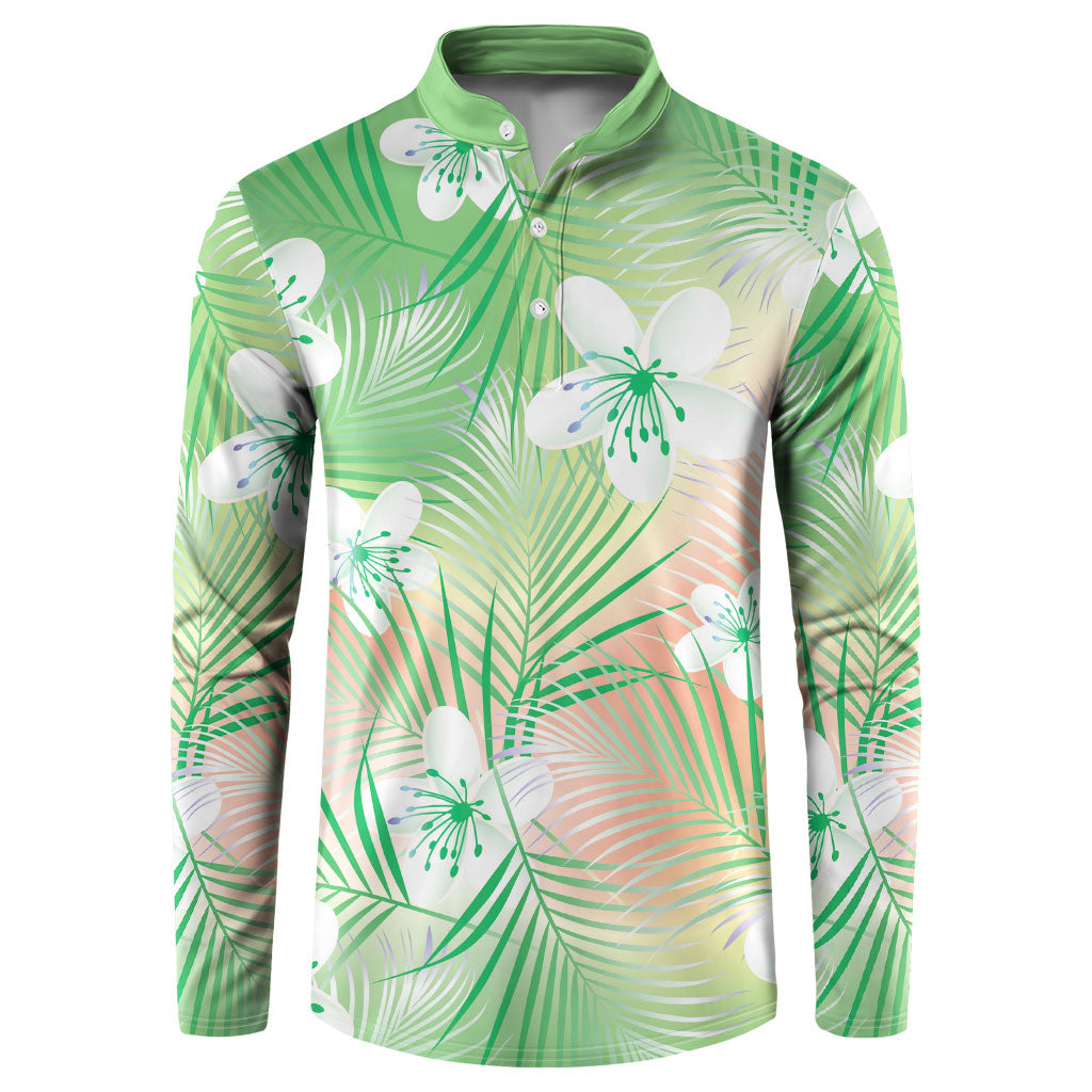 Green Aloha Hawaiian Button Sweatshirt Tropical Flower Palm Leaf Pattern LT19 Green - Polynesian Pride