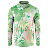 Green Aloha Hawaiian Button Sweatshirt Tropical Flower Palm Leaf Pattern LT19 Green - Polynesian Pride