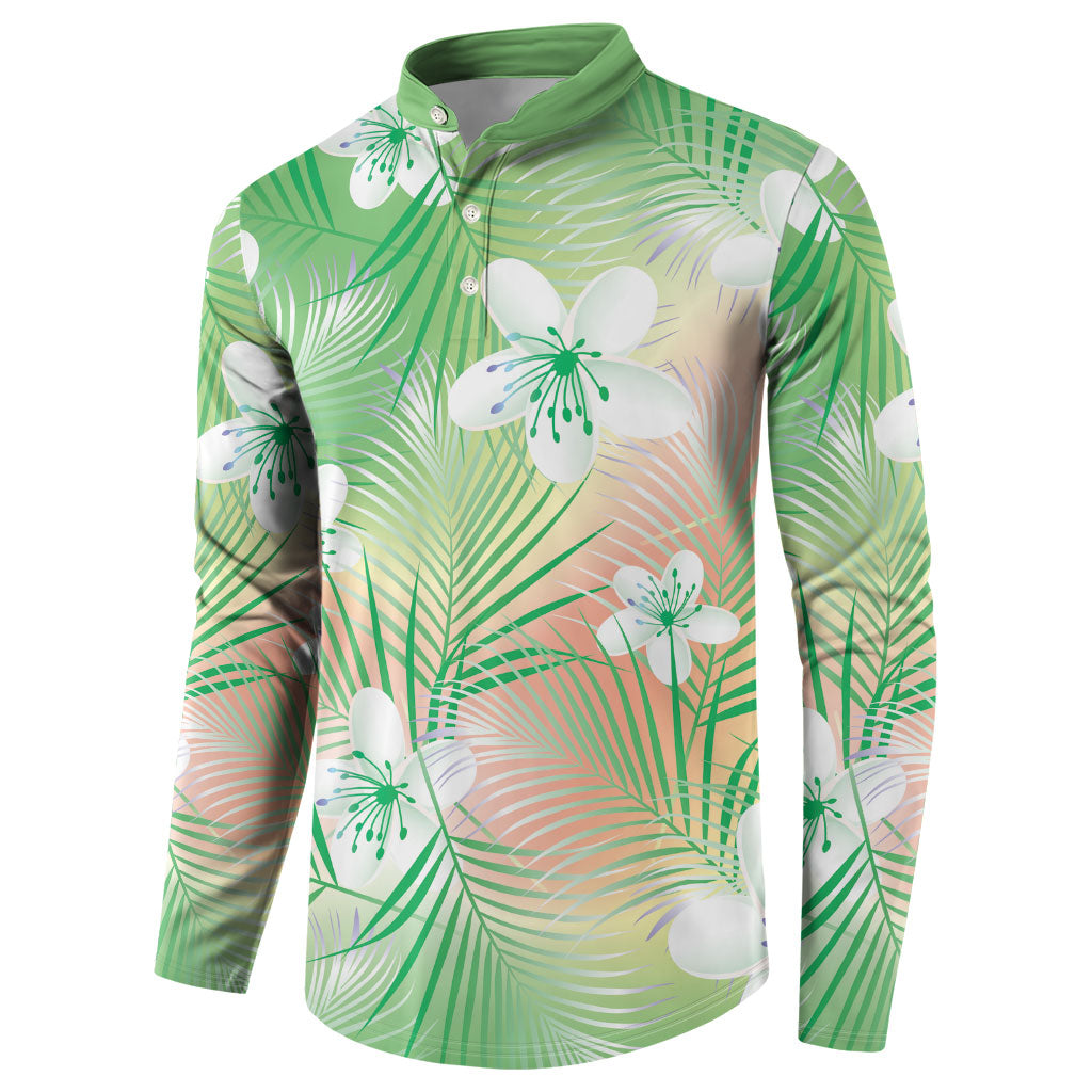 Green Aloha Hawaiian Button Sweatshirt Tropical Flower Palm Leaf Pattern LT19 - Polynesian Pride