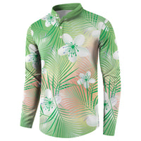 Green Aloha Hawaiian Button Sweatshirt Tropical Flower Palm Leaf Pattern LT19 - Polynesian Pride