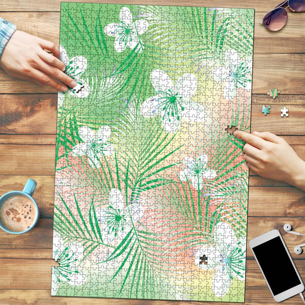 Green Aloha Hawaiian Puzzle Tropical Flower Palm Leaf Pattern LT19 Green - Polynesian Pride